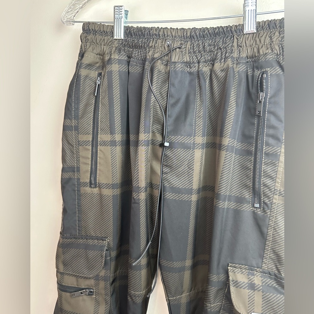 Represent Clo Black Plaid Cargo Streetwear Adjustable Bungee Waist Mens Jogger M - Picture 7 of 15